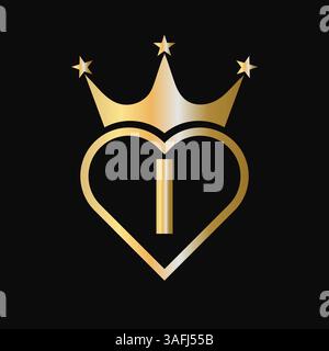 Initial Letter I Crown Logo Concept With Heart and Star Symbol Vector Template Stock Vector
