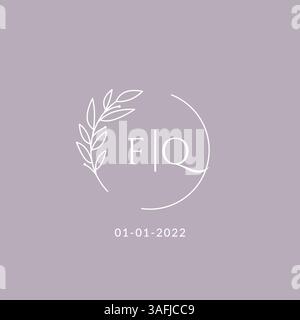 Initial monogram FQ wedding logo with decorative floral frame vector graphic Stock Vector