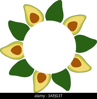 Avocado Vector circle round frame. Flat template for banners, print for fabric, labels, t-shirt printing. Eat green Stock Vector