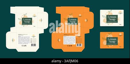 Lemon soap box design packaging design. Abstract vector bath soap box with label cover. Modern typography and hand drawn lemon vector background Stock Vector