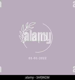 Initial monogram BD wedding logo with decorative floral frame vector graphic Stock Vector