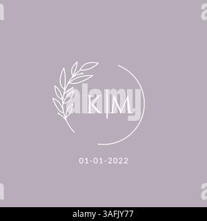 Initial monogram KM wedding logo with decorative floral frame vector graphic Stock Vector