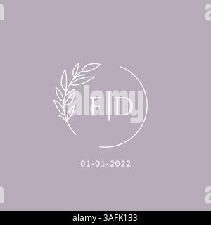 Initial monogram FD wedding logo with decorative floral frame vector graphic Stock Vector