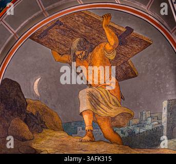 Samson carries the Gates of Gaza. Old Testament. Antique bible ...