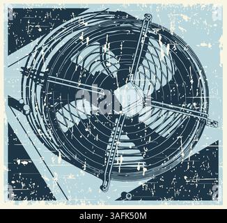 Industrial air conditioner or ventilation system outdoor unit close up retro poster stylized vector illustration Stock Vector