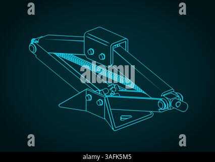 Car scissor jack lift isometric blueprint stylized vector illustration Stock Vector