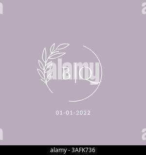 Initial monogram BQ wedding logo with decorative floral frame vector graphic Stock Vector