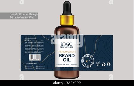 Beard Oil label design, Men care product bottle label design, premium quality hair oil label editable vector file illustration Stock Vector