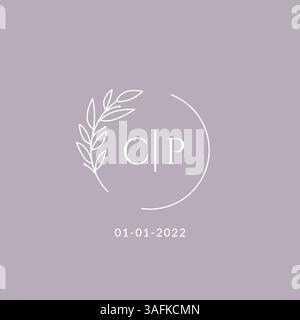 Initial monogram CP wedding logo with decorative floral frame vector graphic Stock Vector