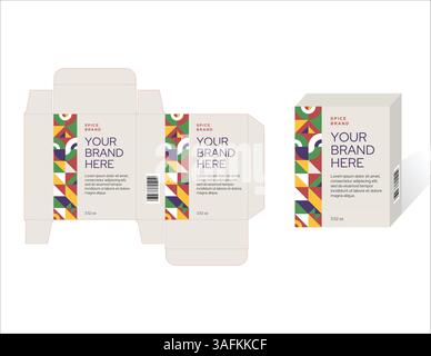 Box Packaging Design with die line, Layout and Mockup Illustration vector template for spice food chocolate chips cosmetic packaging download Stock Vector