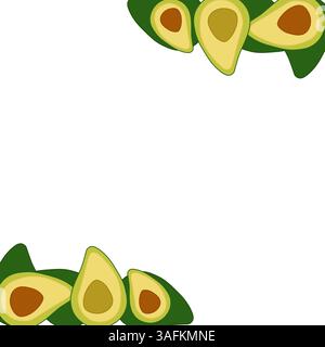 Avocado square Frame. Avocado flay vector Background with Space for Text. Banner, poster, wrapping paper, sticker, print, modern textile design. Eat g Stock Vector