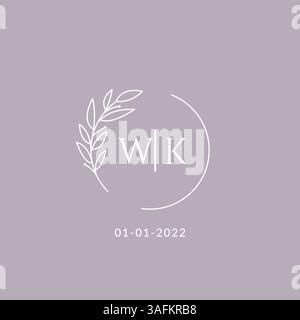 Initial monogram WK wedding logo with decorative floral frame vector graphic Stock Vector