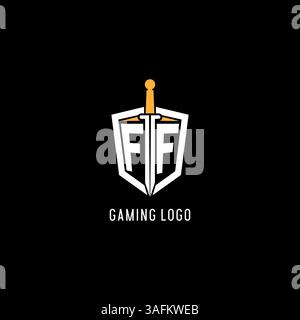 Letter FF logo with shield and sword design inspiration vector graphic Stock Vector