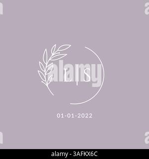 Initial monogram LS wedding logo with decorative floral frame vector graphic Stock Vector