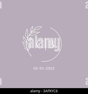 Initial monogram CB wedding logo with decorative floral frame vector graphic Stock Vector