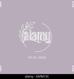 Initial monogram QQ wedding logo with decorative floral frame vector graphic Stock Vector