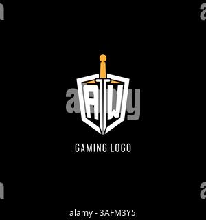 Letter AW logo with shield and sword design inspiration vector graphic Stock Vector