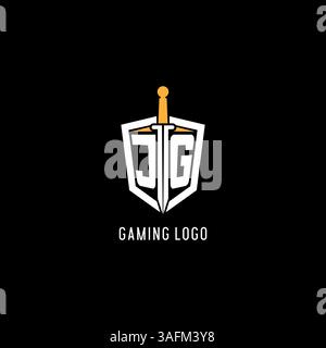 Letter JG logo with shield and sword design inspiration vector graphic Stock Vector