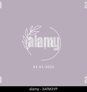 Initial monogram ER wedding logo with decorative floral frame vector graphic Stock Vector