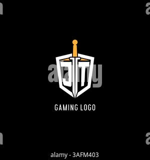 Letter JT logo with shield and sword design inspiration vector graphic Stock Vector