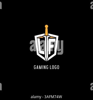 Letter LF logo with shield and sword design inspiration vector graphic Stock Vector