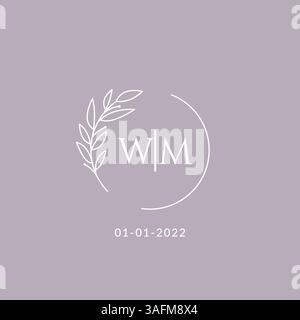 Initial monogram WM wedding logo with decorative floral frame vector graphic Stock Vector