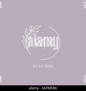 Initial monogram WX wedding logo with decorative floral frame vector graphic Stock Vector
