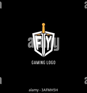 Letter FY logo with shield and sword design inspiration vector graphic Stock Vector