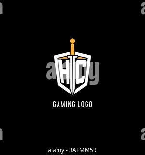 Letter HC logo with shield and sword design inspiration vector graphic Stock Vector
