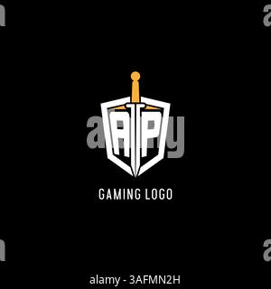 Letter AP logo with shield and sword design inspiration vector graphic Stock Vector