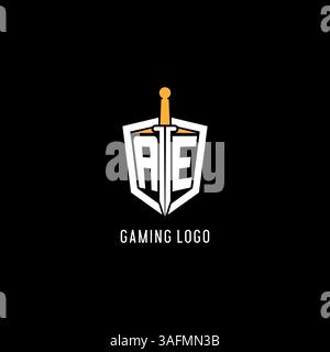 Letter AE logo with shield and sword design inspiration vector graphic Stock Vector