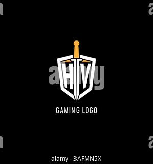 Letter HV logo with shield and sword design inspiration vector graphic Stock Vector