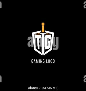 Letter TG logo with shield and sword design inspiration vector graphic Stock Vector