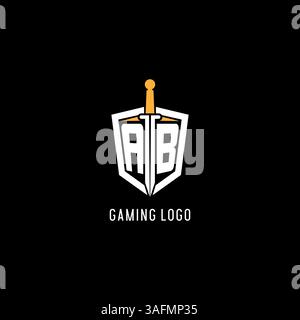 Letter AB logo with shield and sword design inspiration vector graphic Stock Vector