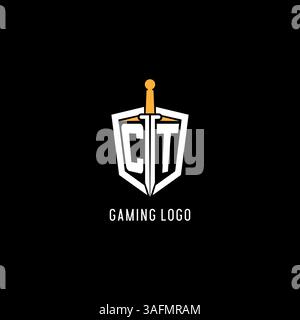 Letter CT logo with shield and sword design inspiration vector graphic Stock Vector