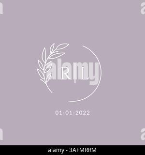 Initial monogram RL wedding logo with decorative floral frame vector graphic Stock Vector