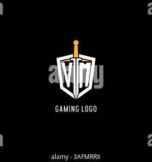 Letter VM logo with shield and sword design inspiration vector graphic Stock Vector