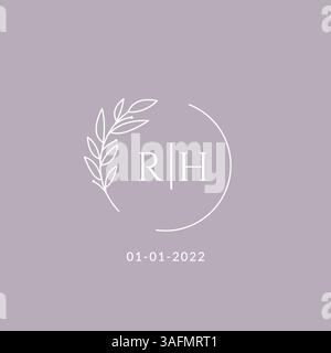 Initial monogram RH wedding logo with decorative floral frame vector graphic Stock Vector
