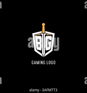 Letter BG logo with shield and sword design inspiration vector graphic Stock Vector