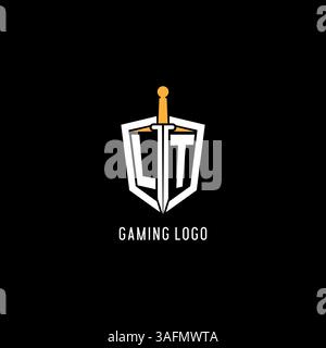 Letter LT logo with shield and sword design inspiration vector graphic Stock Vector