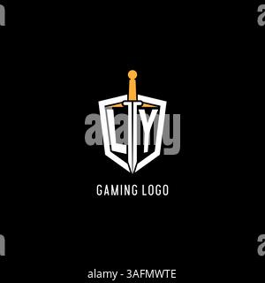 Letter LY logo with shield and sword design inspiration vector graphic Stock Vector