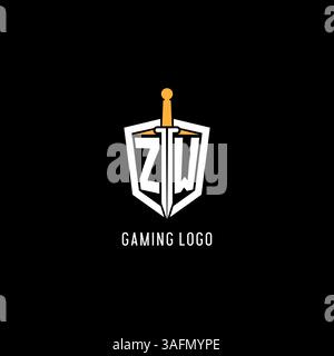 Letter ZW logo with shield and sword design inspiration vector graphic Stock Vector