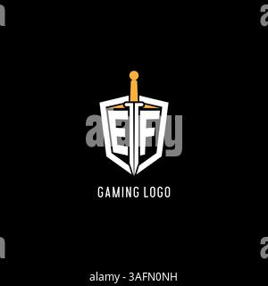 Letter EF logo with shield and sword design inspiration vector graphic Stock Vector