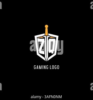 Letter ZQ logo with shield and sword design inspiration vector graphic Stock Vector
