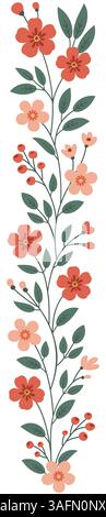 Vertical border with spring flowers. Flowers decor in flat design style Stock Vector