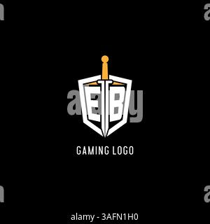 Letter EB logo with shield and sword design inspiration vector graphic Stock Vector
