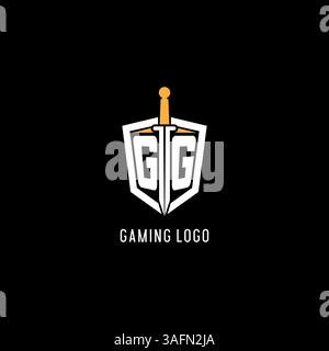 Letter GG logo with shield and sword design inspiration vector graphic Stock Vector