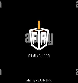 Letter FR logo with shield and sword design inspiration vector graphic Stock Vector