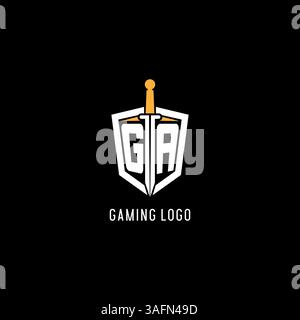 Letter GA logo with shield and sword design inspiration vector graphic Stock Vector