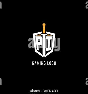 Letter PI logo with shield and sword design inspiration vector graphic Stock Vector